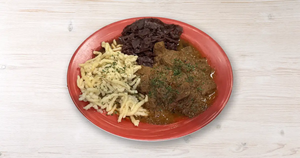 Hungarian Goulash with Red Cabbage and Spätzle